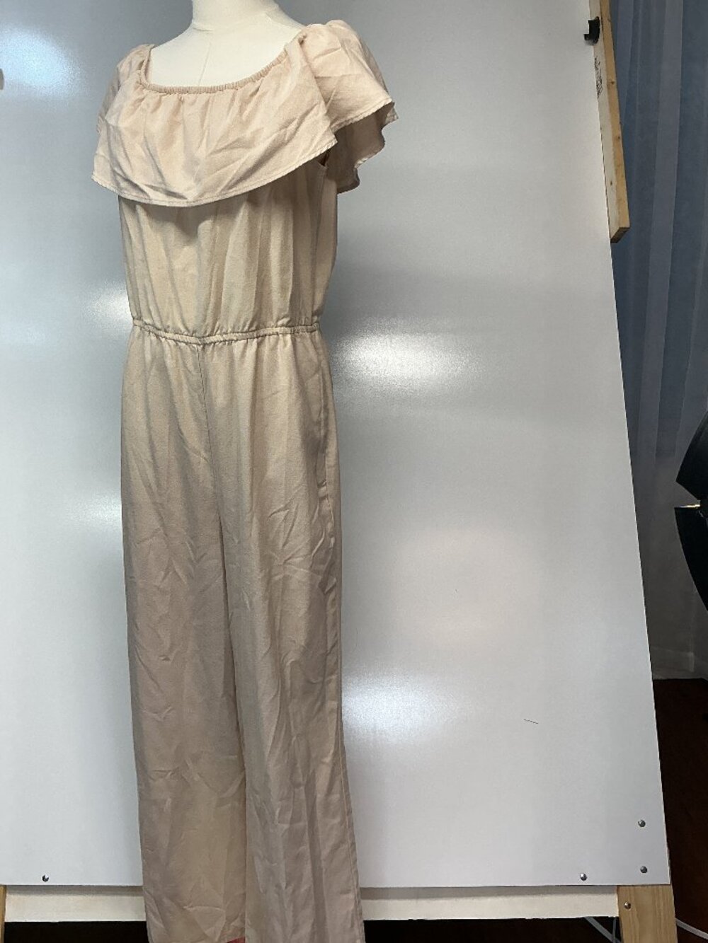 CI SONO Los Angeles Linen Blend Ruffle Wide Leg Jumpsuit Khaki Coastal Boho M - Picture 10 of 10